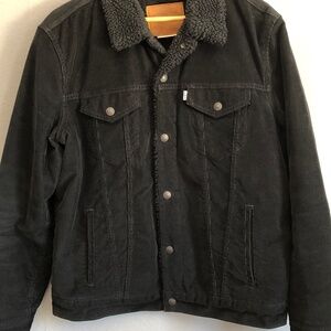 Levi's Black Corduroy Sherpa Trucker Jacket (Men's L)